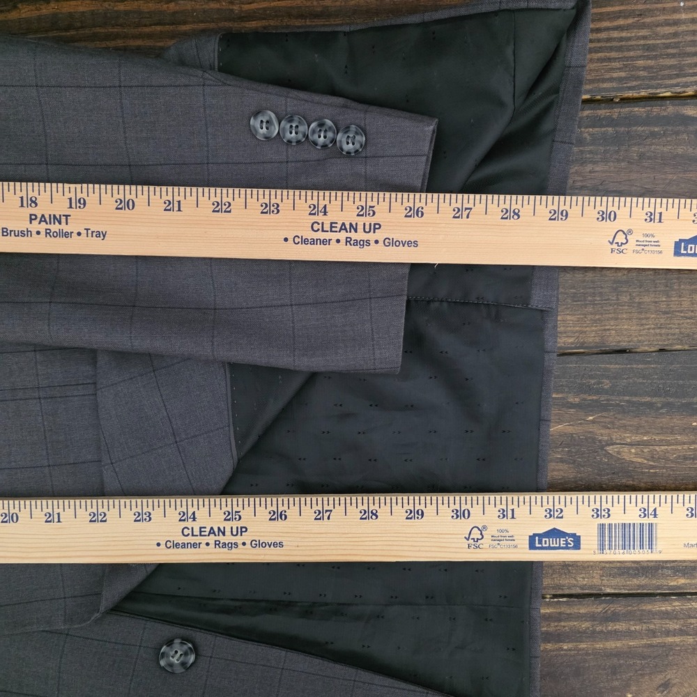 Lineage Performance Mens Sport Coat Blazer Premium Gray Plaid Herringbone 44L - Picture 5 of 16